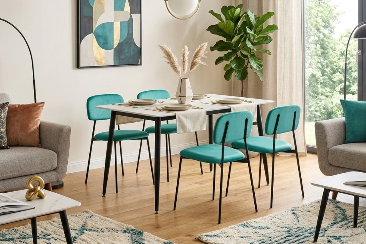 Pack Mesa de salón POLITANO + 4 Sillas CAPRI verdes