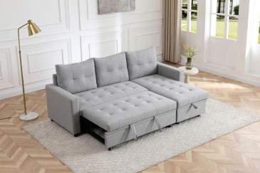 Sofá Chaise Longue Cama LUVIY Cinzento Reversível