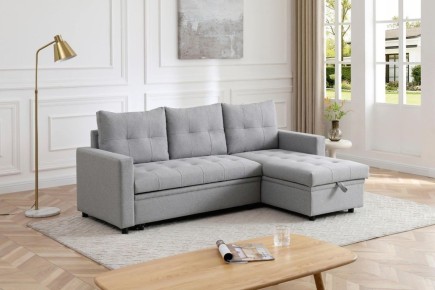 Sofá Chaise Longue Cama LUVIY Cinzento Reversível