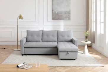 Sofá Chaise Longue Cama LUVIY Cinzento Reversível