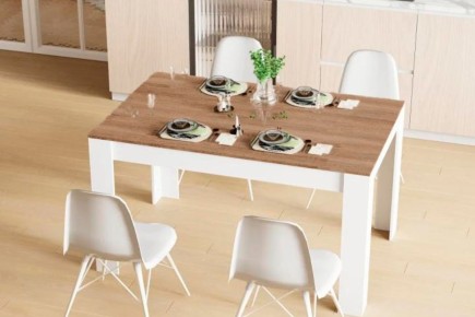 Mesa de jantar fixa LOTTA Branco Carvalho Artisan