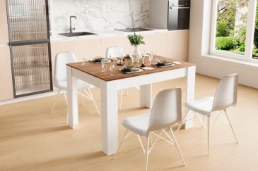 Mesa de salón - comedor  fija 140 X 90 cm.  en Roble Artisan y Blanco