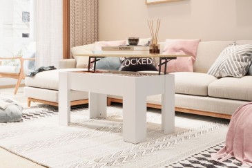 Mesa centro elevable VIKA Roble Canadian y Blanco 90 cm
