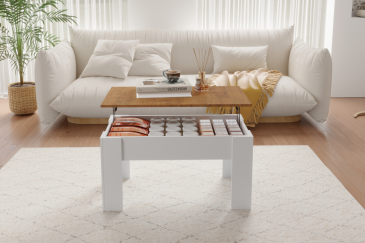 Mesa centro elevable VIKA Roble Artisan y Blanco 90 cm