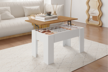 Mesa de centro em carvalho e branco ao MELHOR PREÇO