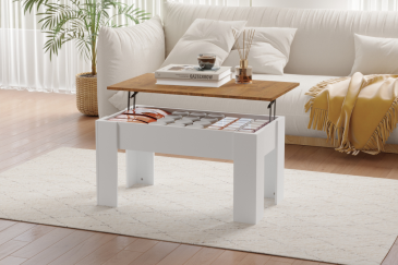 Mesa centro elevable VIKA Roble Artisan y Blanco 90 cm