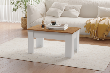 Mesa centro elevable VIKA Roble Artisan y Blanco 90 cm