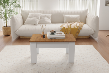 Mesa centro elevable VIKA Roble Artisan y Blanco 90 cm