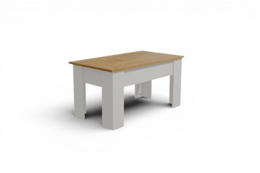 Mesa centro elevable VIKA Roble Artisan y Blanco 90 cm