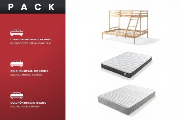 Beliche OXFORD Carvalho com colchões 150x190 e 90x190 | Atrapamuebles