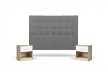 Pack AHORRO Cabecero Capitone Tela Gris 160 + 2 Mesitas COOPER