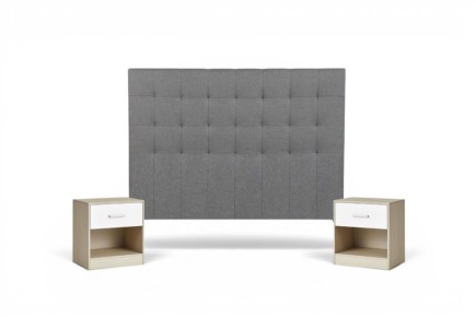 Pack Poupança Cabeceira Capitoné tecido Cinzento 160 + 2 Mesas de Cabeceira COOPER