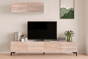 Mueble de salón TV STIVLO 200 cm en color Blanco y Roble