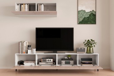 Mueble de salón TV STIVLO 200 cm en color Blanco y Roble