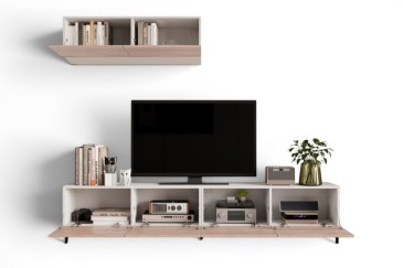 Mueble de salón TV STIVLO 200 cm en color Blanco y Roble