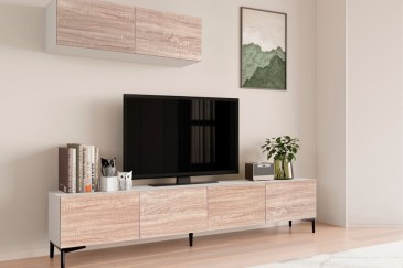 Mueble de salón TV STIVLO 200 cm en color Blanco y Roble