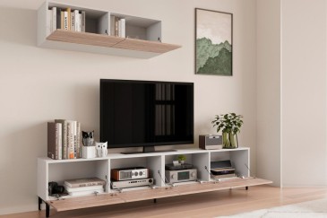 Mueble de salón TV STIVLO 200 cm en color Blanco y Roble