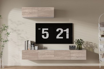 Mueble de salón TV STIVLO 200 cm en color Blanco y Roble