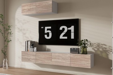 Mueble de salón TV STIVLO 200 cm en color Blanco y Roble