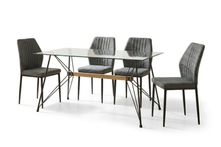 Pack Mesa de Jantar CALIFORNIA + 4 Cadeiras LUSK Cinzento-Claro