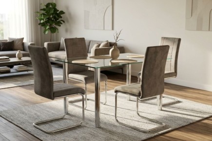 Mesa de jantar fixa FLASH 140x80 + 4 cadeiras cinzentas | Atrapamuebles