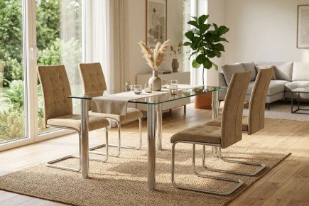 Pack Mesa de jantar fixa FLASH + 4 Cadeiras SAN bege | Atrapamuebles