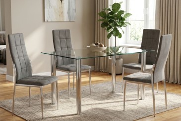 Mesa de jantar fixa FLASH + 4 cadeiras cinzentas Sakura | Atrapamuebles