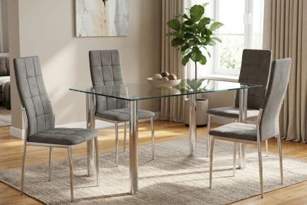 Mesa de jantar fixa FLASH + 4 cadeiras cinzentas Sakura | Atrapamuebles