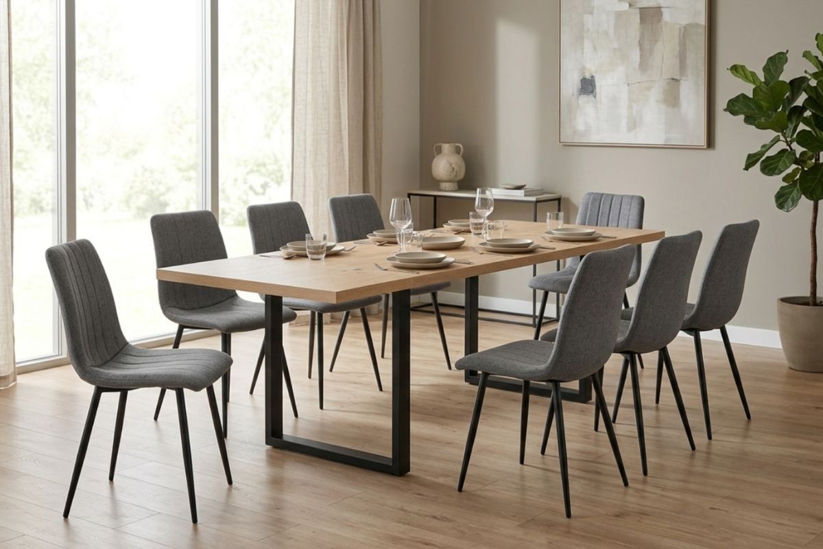 Mesa Fija KINGFISHER 160X90 con 2 Extensibles y 8 sillas SAROTU