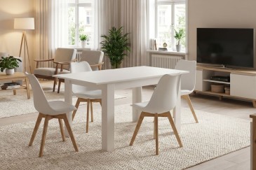 PACOTE de 1 mesa de centro extensível + 4 cadeiras Beech em cor branca