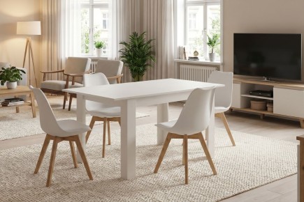 PACK mesa HAMAR blanca y 4 sillas Beech | Atrapamuebles