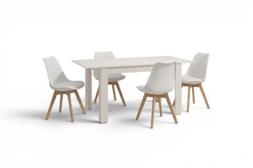 PACK Mesa HAMAR Blanca + 4 Sillas Beech Blancas diseño