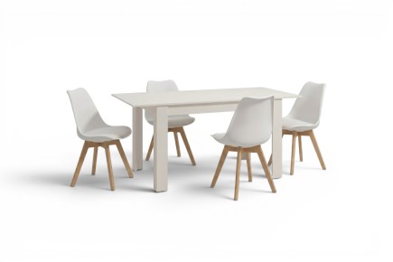 PACK Mesa HAMAR Blanca + 4 Sillas Beech Blancas diseño