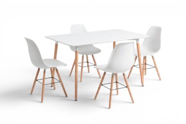 Pack Mesa comedor rectangular 130 + 4 sillas NORDIC Blancas