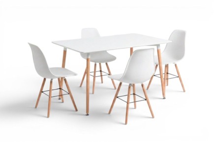 Pack Mesa comedor rectangular 130 + 4 sillas NORDIC Blancas