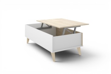 Mesa de Centro Elevable NESS Roble y Blanco – 75 € | Atrapamuebles