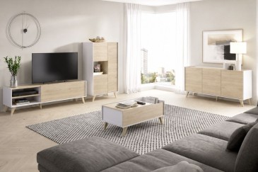 Mesa de Centro Elevable NESS Roble y Blanco – 75 € | Atrapamuebles