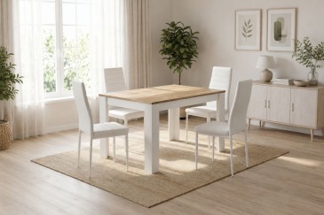 Pack de Mesa de salón - comedor  fija + 4 sillas blancas Yuri