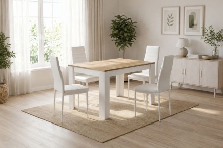 Pack de Mesa de salón - comedor  fija + 4 sillas blancas Yuri