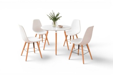 Pack Mesa de Jantar Redonda + 4 Cadeiras NORDIC Brancas
