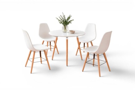 Pack Mesa comedor redonda + 4 sillas NORDIC Blancas