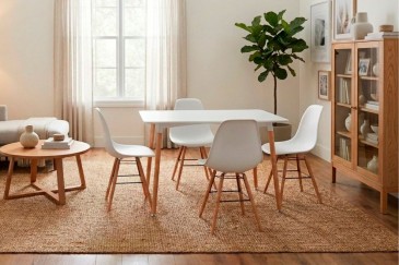 Pack ahorro Mesa comedor rectangular 120 Blanca + 4 sillas Nordic