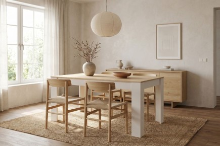 Mesa comedor extensible LUX Blanco y Roble canadian 140-190 cm