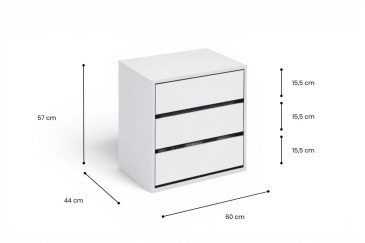 Cómoda de 3 gavetas em branco mate para interior de roupeiros