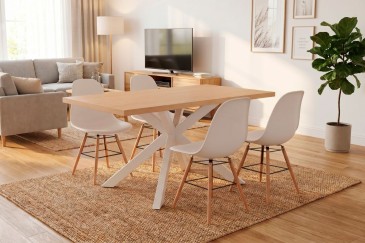 Pack ahorro comedor cross patas blancas con 4 sillas | Atrapamuebles