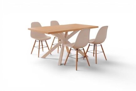 Pack Mesa comedor CROSS Patas blancas + 4 sillas NORDIC Blancas