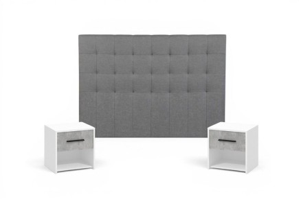 Pack AHORRO Cabecero Capitone Tela Gris 160 + 2 Mesitas Varadero