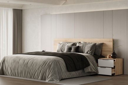 Dormitorio de matrimonio SVENJA Roble Canadian y Blanco