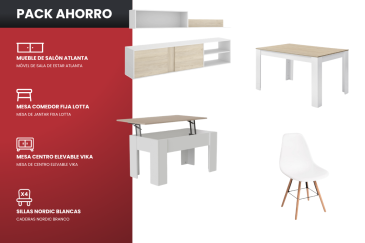 Pack Ahorro Salón Atlanta en Roble y Blanco | Atrapamuebles