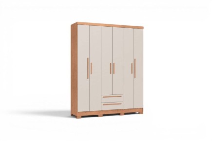 Armario MALI 6 Puertas batientes 2 Cajones Cedro y Blanco